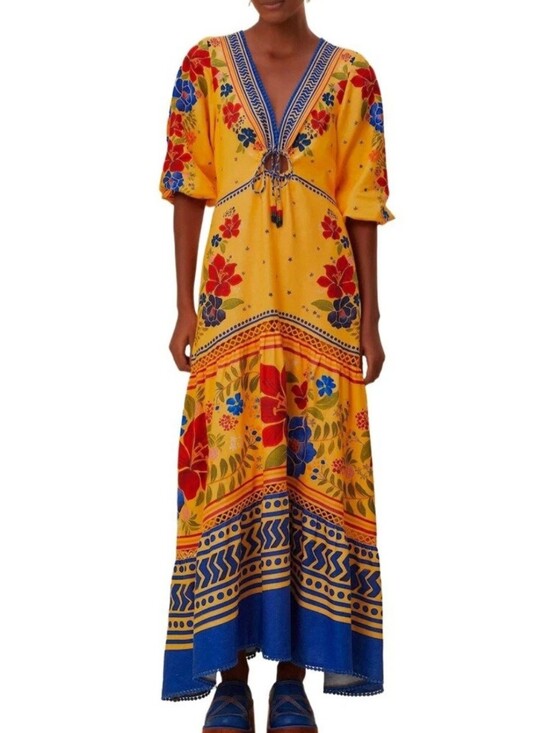 FARM Rio Dresses & Skirts - New! With Tags FARM Rio Yellow Floral Yard Maxi Dress Cotton Blend, Women's XL